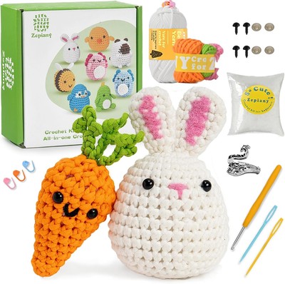 Crochet Animal Kit for Beginners & Kids, Bunny Amigurumi Kit with Premium Yarn 