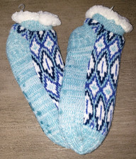 women NEW NWT BLUE FLEECE LINED SLIPPER SOCKS 11 inch long THICK KNIT WARM