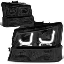 Fit 03-07 Chevy Silverado Smoked Clear J-halo Led Drl Headlights W Bumper Lamps