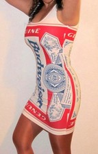Vintage 80s Budweiser Dress Genuine Bud girl Body-con Red White Blue