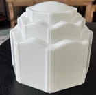 Vintage 1930s Art Deco Milk Glass Octagonal Skyscraper Ceiling Light Shade Globe