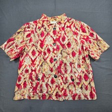 Chicos XL 3 Button-Up Jacket Top Pink Beige Abstract Ikat Linen Cotton Blend