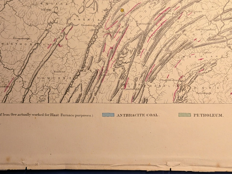 1872 Map Pennsylvania Iron, Anthracite Coal, Petroleum & Zinc Walling Gray - Image 3 of 4