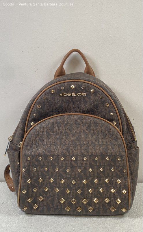 Michael Kors Brown Studded Monogram Backpack | eBay