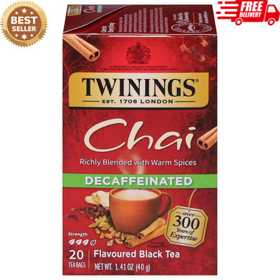 Twinings Decaffeinated Chai Tea 20 Individually Wrapped Bags Sweet Savoury Spice