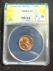 1958 D LINCOLN WHEAT CENT ANACS MS 64 RD 246