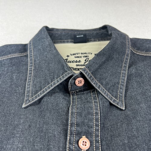 VTG Guess Denim Shirt Men's 2XL Gray Button Up Shacket Hip Hop American Y2K Logo - Picture 4 of 18