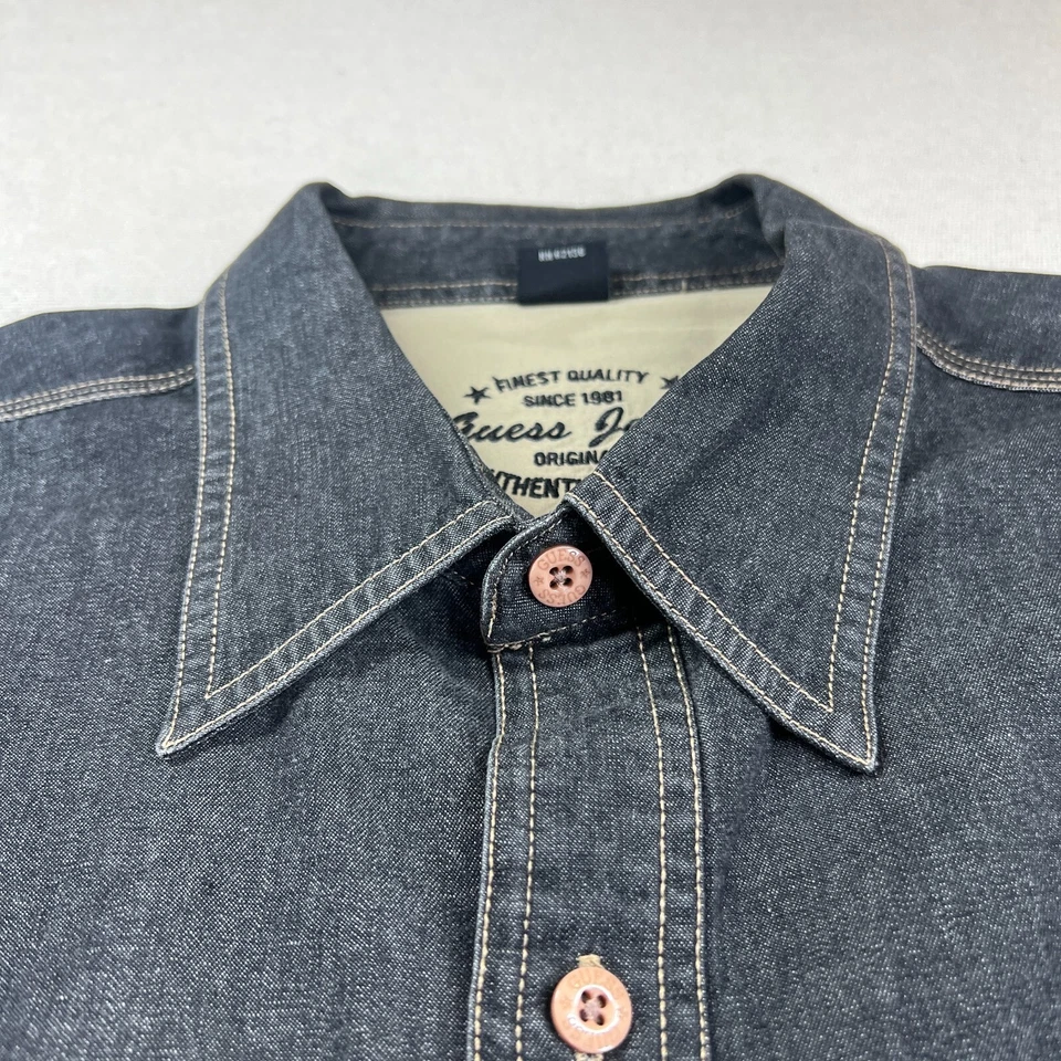 Camisa de mezclilla Guess de colección para hombre 2XL gris con botones chamarra hip hop logotipo americano Y2K Foto 4 de 4