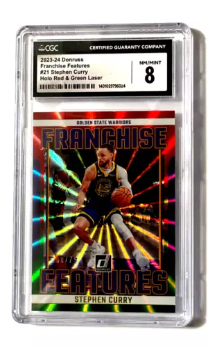2023-24 Donruss Franchise Features 21 Stephen Curry Holo Red & Green Laser CGC 8