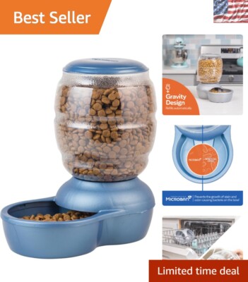 5 lb Automatic Gravity Feeder in Pearl Blue - Smart Solution for Multiple Pets