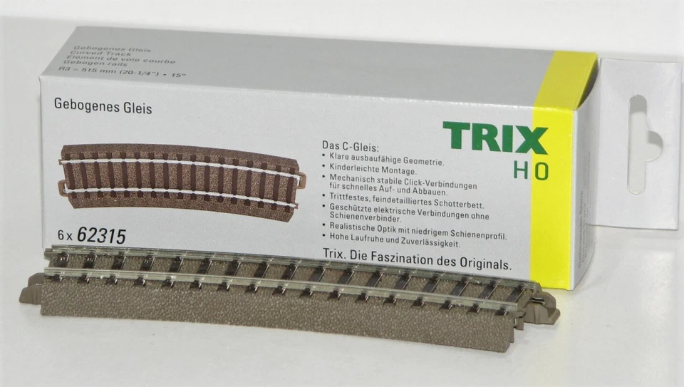 Trix H0 62315-S Voie C courbe R3 = 515 mm / 15° (6 pièces) - NEUF + emballage... - Photo 1/1