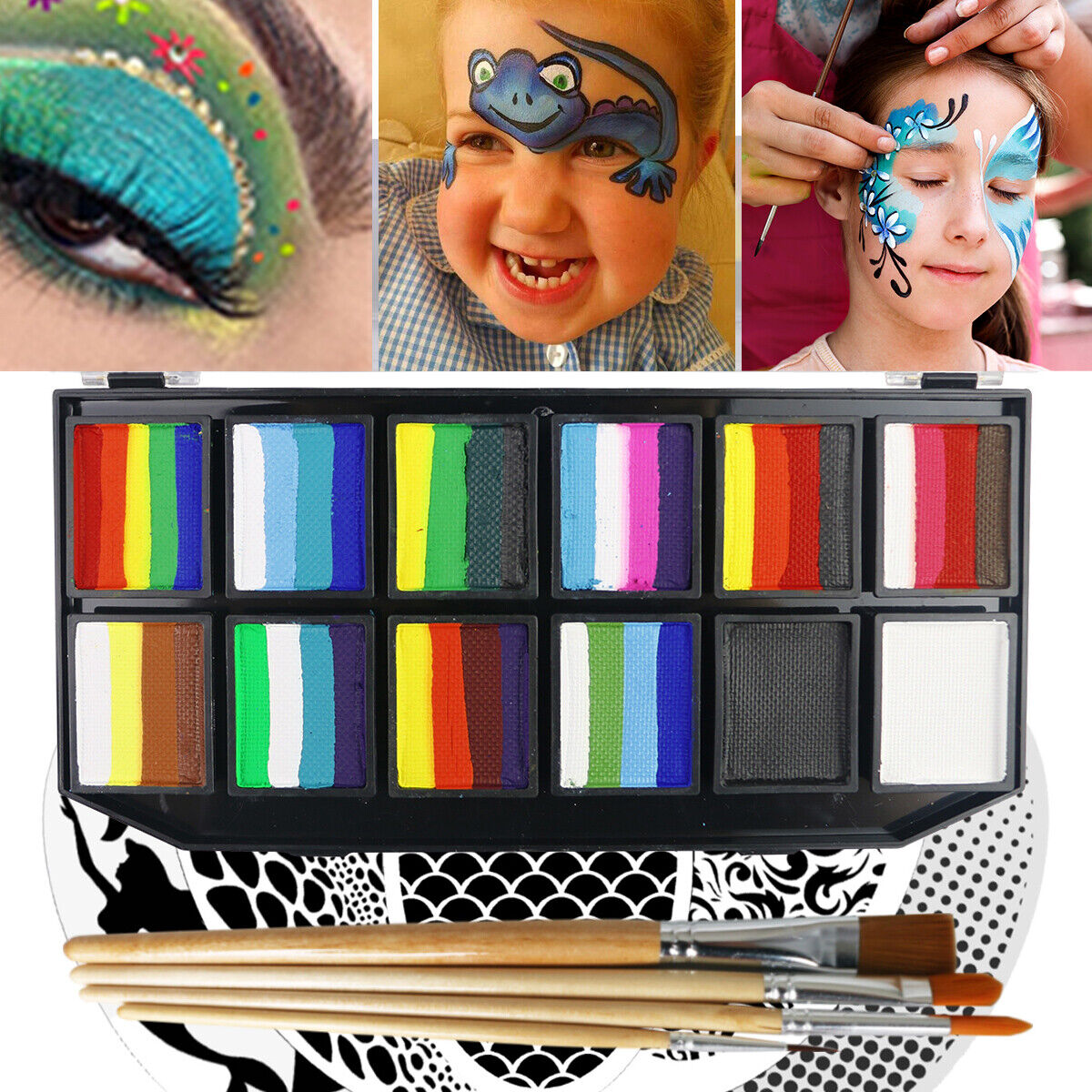 Bowitzki Water Activated Face Paint Kit Halloween Make up Stencils Face  Painting