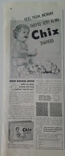 1940 Chix baby diapers feel them mommy they're soft Ducks ducklings ad