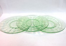 6" Sherbet Plates, Block Optic Green Depression Glass, Hocking Glass Set of 3