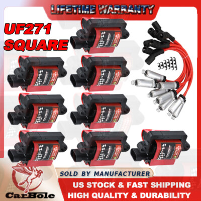 8Pack Square Ignition Coil & Spark Plug Wire For GMC SIERRA ENVOY YUKON 5.3/6.0L