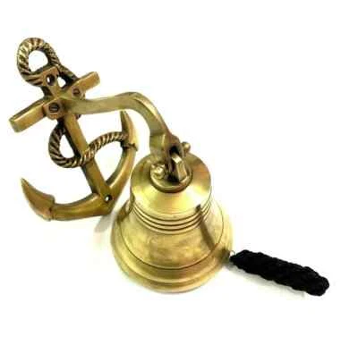 Brass Wall Hanging Ship Bell Nautical Brass Anchor Door Bell Home Decorative b8 - Image 1 of 3