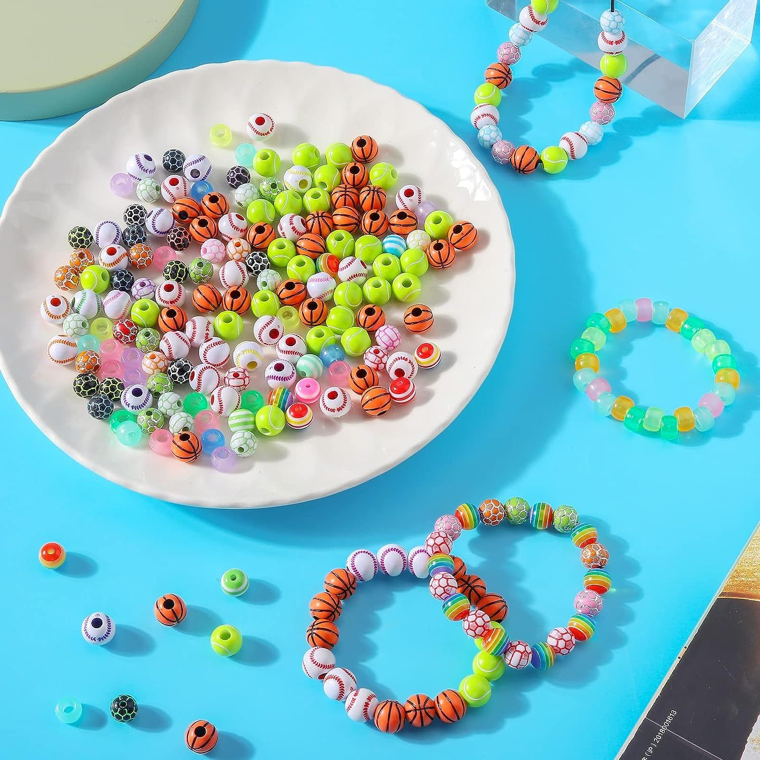 Sports Beads for Jewelry Making,250 Football Soccer Basketball Assorted