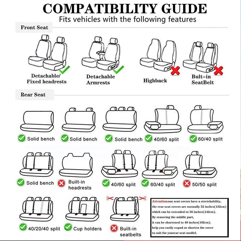 For Nissan Altima 2010-2022 Front Rear Car Seat Cover Full Set 5-Seats Cushion - Изображение 2 из 4