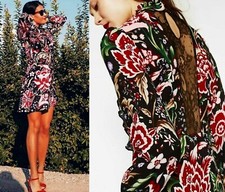 ZARA SHORT DRESS FLORAL PRINT DRESS WITH LONG SLEEVE FRILL LACE M NEW