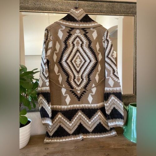 S New Long Tribal Print Knit Cardigan Sweater Coat