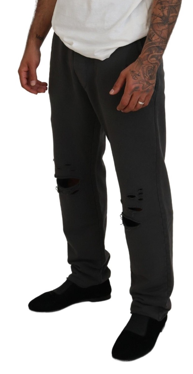 DSQUARED2 Pants Dark Gray Cotton Men Casual Tattered Trousers IT48