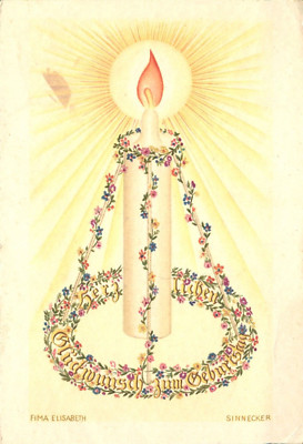 Candle & Flowers Elisabeth Fima Sinnecker  Happy Birthday 1938 German Postcard