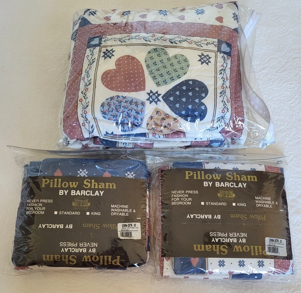 Juego de edredón American Traditions 3 piezas tamaño doble bloques clásicos corazones de campo Foto 4 de 4