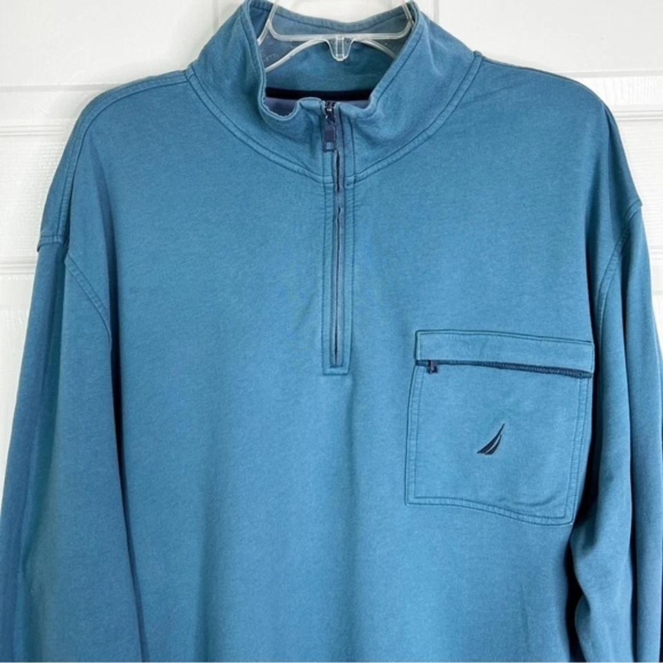 Camisa Pullover de Rugby Nautica 1/4 Cremallera Manga Larga Cuello Simulado en Azul Para Hombre Talla XXL Foto 3 de 4