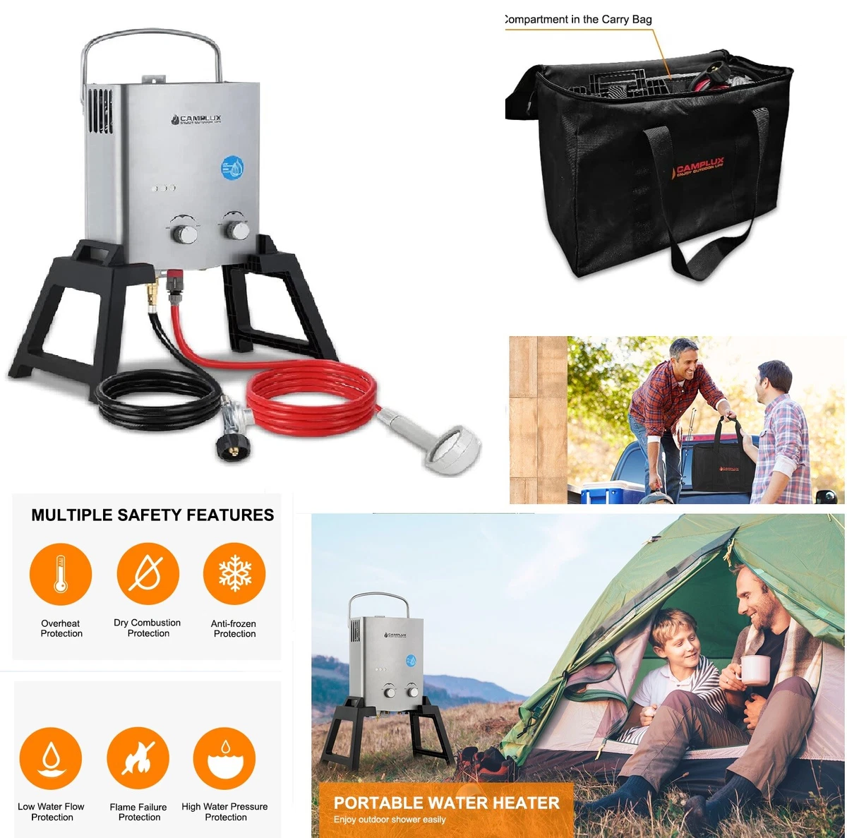 Portable Tankless Water Heater Propane 1.32 GPM w/Freestanding Stand u0026amp;  Carry Bag | eBay