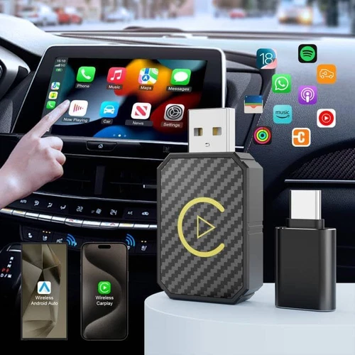 Mini Wireless CarPlay Adapter for Apple, Plug & Play Low Latency Converts Wired