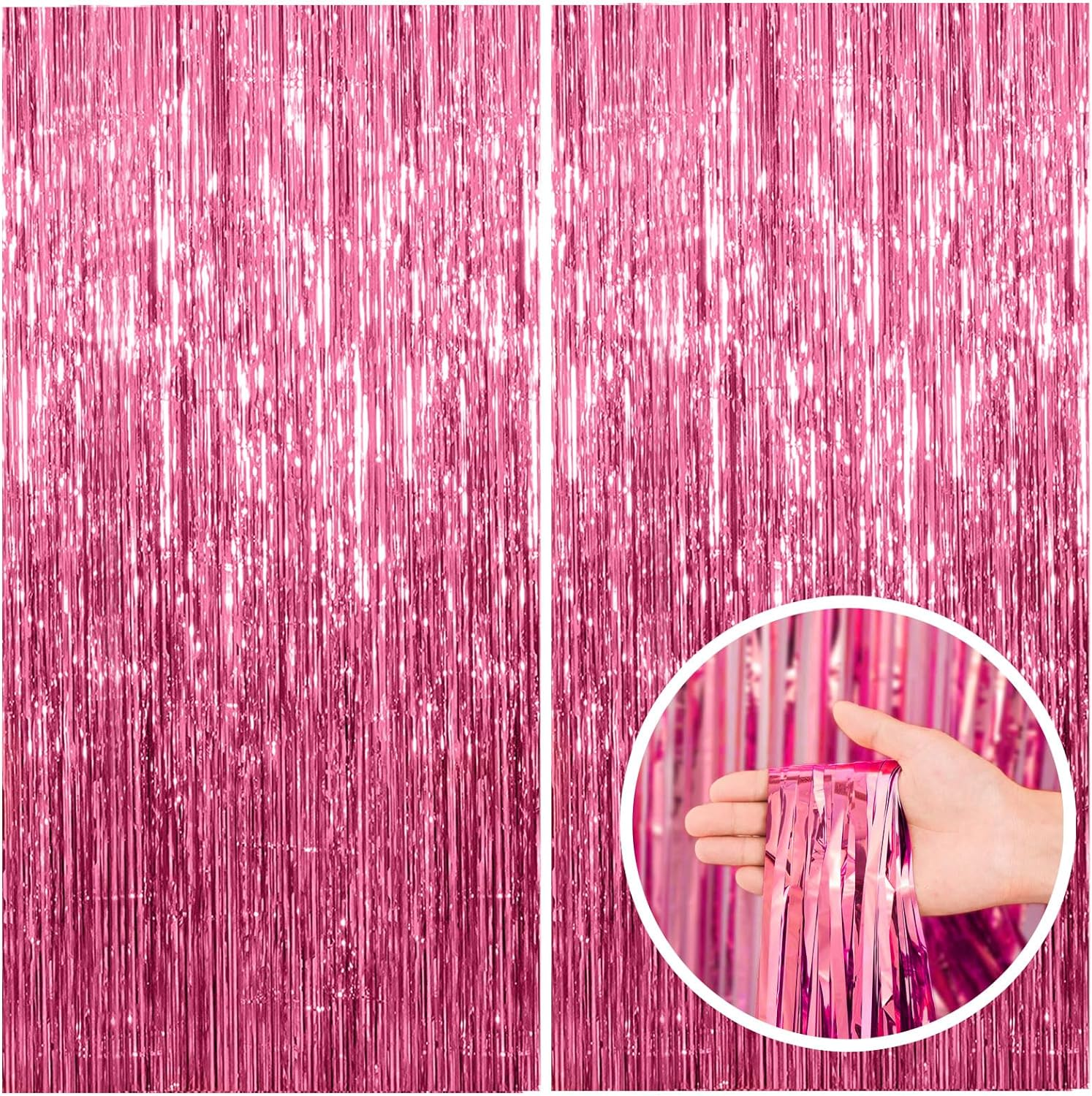 2 Pack Pink Tinsel Foil Fringe Backdrop for Party Decor