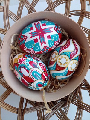 Pysanky Eggs set of 3 Hand Painted Wooden Eggs Easter Decorations Easter Gifts