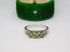 Sterling Silver Green Tourmaline & Spinel Set Ring Vintage c1970 Size O