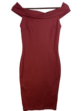 Vindsor knit bodycon off the shoulder dress small midi burnt red party cocktail