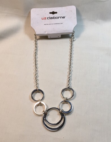 Liz Claiborne Metallic Silver Tone Geometric Chain Statement Necklace