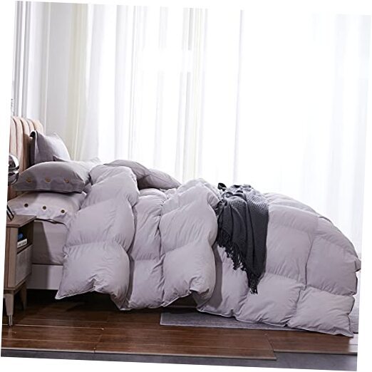 Goose Down Feather Comforter Luxurious Queen Size Duvet 90x90Inches Mirage Grey