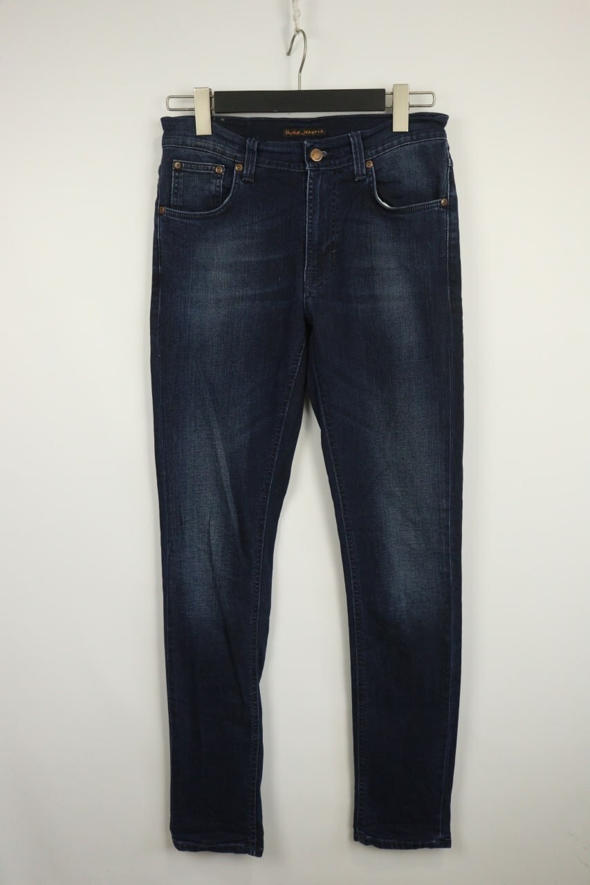 NUDIE Denim Dark Wash Stretch Slim Fit Straight Jeans W30 L32 Button Fly