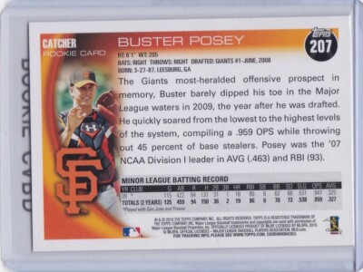 BUSTER POSEY ROOKIE CARD 2010 Topps Baseball San Francisco Giants OPENING  DAY RC