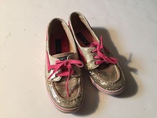 PRE-OWNED GIRLS SPERRY TOP-SLIDER CRUISER SILVER SEQUIN SIZE 4.5M