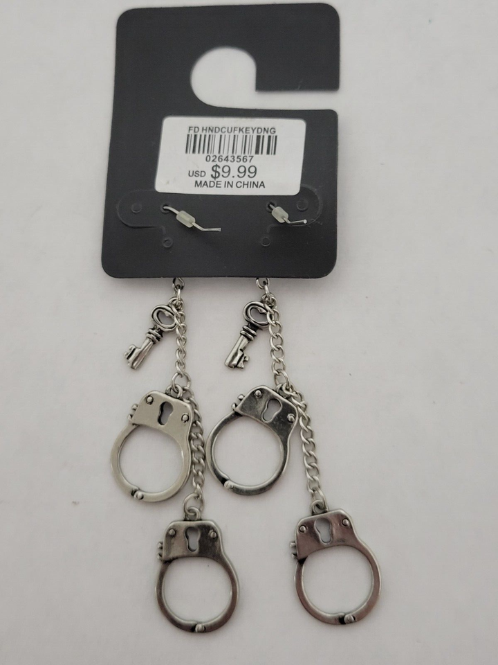 Body Rage Silver Handcuff And Key Dangle Earrings eBay