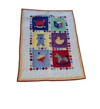 Baby Sampler Quilt Crib Blanket Nursery Wall Hanging Duck Bear Horse 45x34in