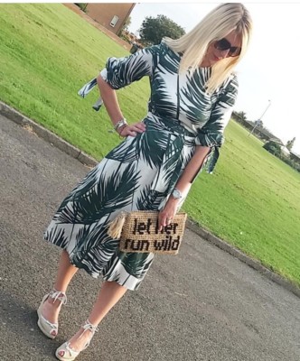 zara ss2017 ecru green leaf midi tea dress size xs sml bloggers sold out