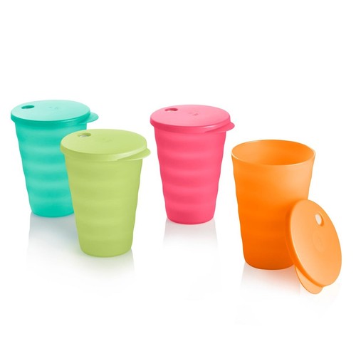 Tupperware Impressionen Becher 4er Set 16 Unzen Tassen mit tropffreien Strohhalmsiegeln