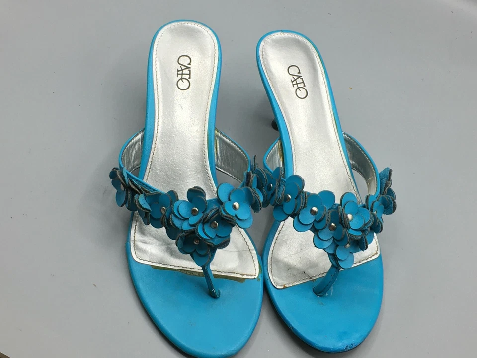 CATA 7 M女式蓝色2英寸骡子高跟鞋露趾人字拖人造皮革 — 第 4/4 张图片