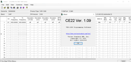 VERTEX CE22 v.1.09 +DOS version RADIO PROGRAMMING SOFTWARE DOWNLOAD for VXR-1000 - Afbeelding 1 van 2
