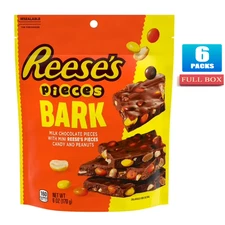 Full Box 6x REESE'S PIECES Milk Chocolate Candy with Peanuts Bark Bag - 6oz