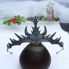 Green Gothic Crown Tiara Fantasy Queen Headpiece Dark Cosplay Rhinestone Crown