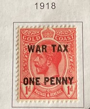 GOLD COAST 1918 BEAUTIFUL WAR TAX STAMP mlh #26522