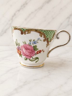 Aynsley Tudor Green Bone China Teetasse Pink Rose Floral Wellenrand England