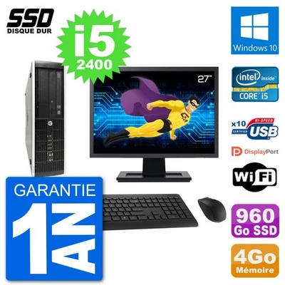 PC HP Compaq Pro 6300 SFF Ecran 27" i5-2400 RAM 4Go SSD 960Go Windows 10 Wifi - Photo 1/3